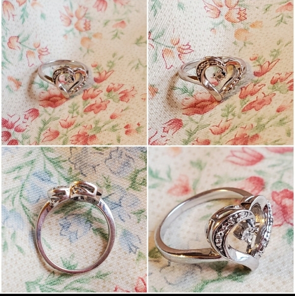 Sterling Diamond Heart Scrolled Ring - Picture 16 of 16